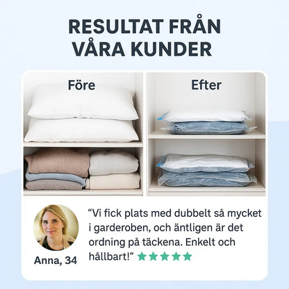 Dubbelförslutande vakuumpåsar för kläder, kuddar och täcken – spara 80% av utrymmet