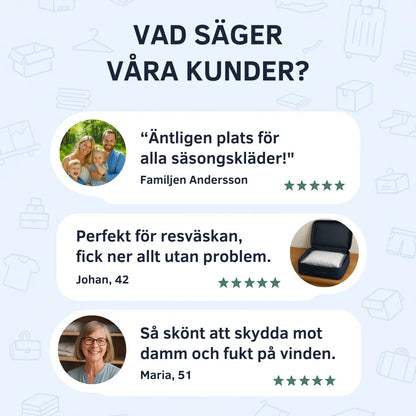 Dubbelförslutande vakuumpåsar för kläder, kuddar och täcken – spara 80% av utrymmet