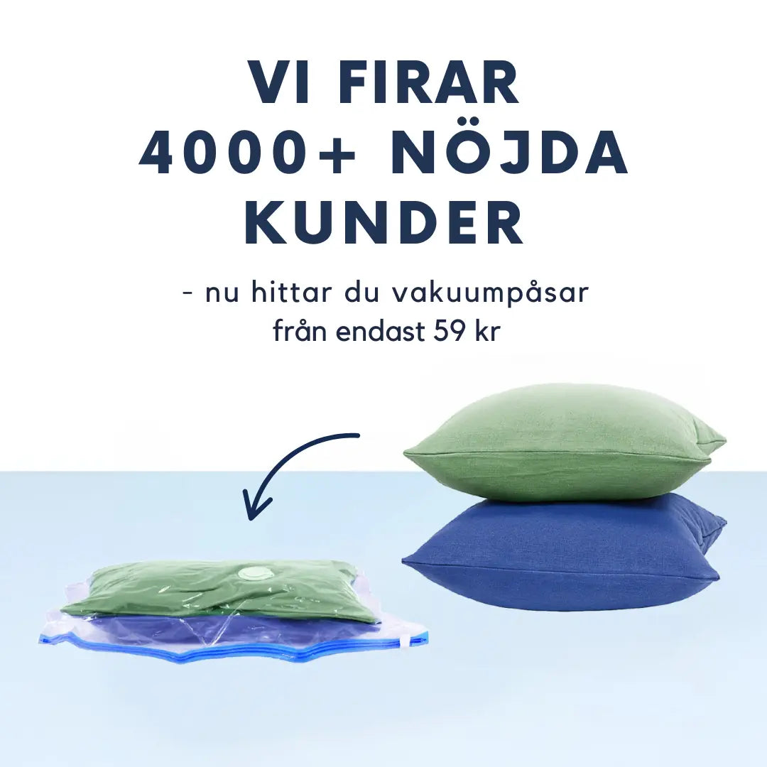 Dubbelförslutande vakuumpåsar för kläder, kuddar och täcken – spara 80% av utrymmet